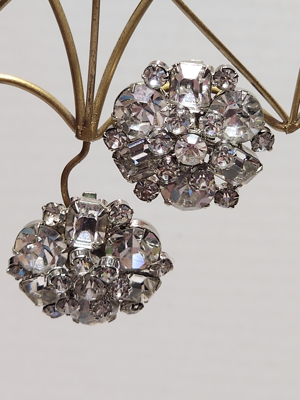 Vintage White Rhinestone cluster clip on Earrings Vintage Formal, bridal, bride